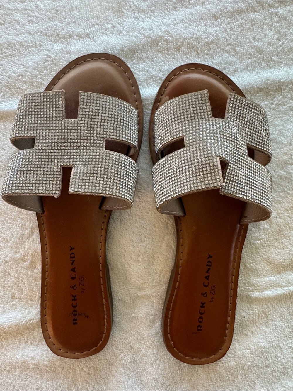 Rock & Candy Silver Crystal Slide Sandals